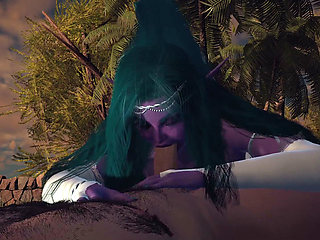 Night Elf Princess Give You a Blowjob in the Garden POV 3D Porn