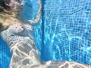 Nude Pool Tease and Masturbation While He Watches