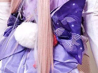 Tender Sangonomiya Kokomi with Bunny Ears and Latex Bodysuit Teases with Her Cute Ass in Fishnets