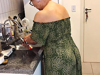 87-year-old Grandma in Her Kitchen and Her Perverted Grandson Looking Under Her Dress