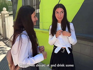 College Girls Katty West & Kate Rich Skip Study for Public Street Blowbang - Double Blowjob & Cum Swallow
