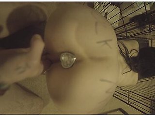 Hot Goth Puppy Slut Fills Cup With Spit And Gets Fucked With It ( Dog Cage )