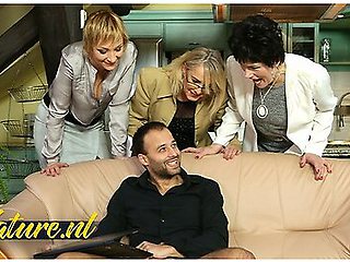 Three Horny Cougars Share One Lucky Guy Together