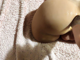 Spitting and Fucking an Anal Toy with Dildos with Pleasurable Moaning