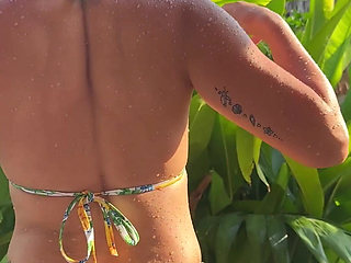 Beauty Bikini Fun and Sexy Dance in Garden