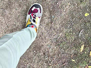 Bulgarian thick cock gets a bulge and spurts cum on a bench in the city park.