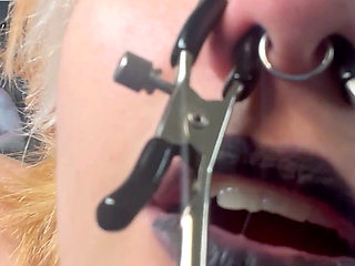 Nose Fuck with Cock and Nipple Clamps on Nose Goth Girl JOI