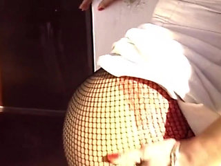 Fishnet Brunette Rides Hard Cock in Bedroom