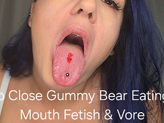 Up Close Gummy Bear Eating: Mouth Fetish