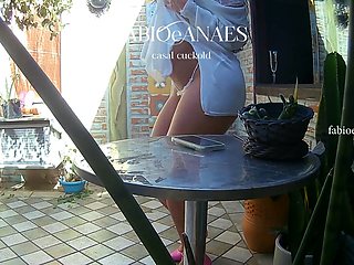 Hotwife in lingerie in winter garden sensualizing