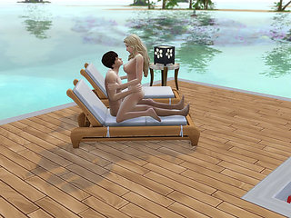 Couple in love have sex in public on the beach. The sims
