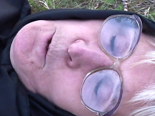 Blonde granny spread wide and fucked deep in the grass