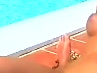 Poolside Threesome Mature Brunettes Dripping Wet Stretched Wide