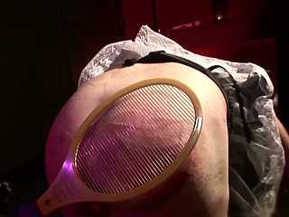 Tied up slave gets pegged and whipped by latex femdom