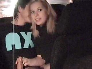 Blonde shows her passion on the taxi voyeur camera