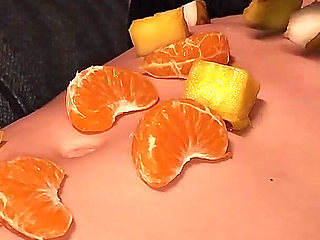 My Roommate's Sweet Craving: Fruit Served Over My Abs.