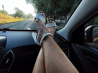 Step Mom Fucks in Car on Way to Work - Horny Mature MILF in Heels & Sexy Legs