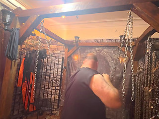 Part 3:- Zar's first session in the dungeon with Lanista Bear including cumshot!