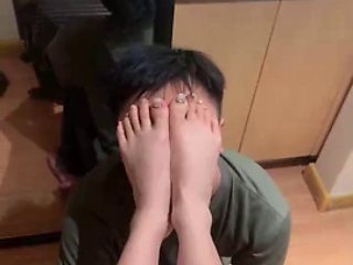 Chinese femdom feet licking
