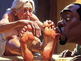Old Granny Foot Worship - Man Licking Oiled Wrinkled Soles