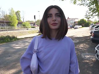 Sensational brunette from Italy is going to take dick in public