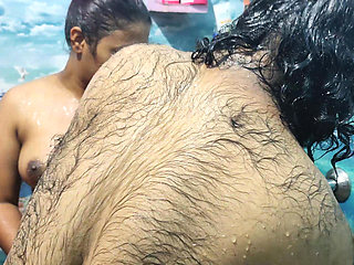 Hot couple bath romance in bathroom