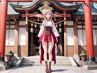 Forbidden Contrast Between Shrine & Bedroom, Wet Secrets Under Red & White Kimono.