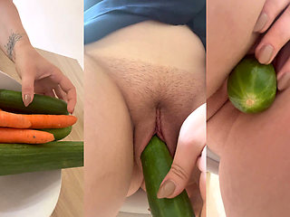 Healthy Meal: Curvy Teen Solo Fuck with Cucumber