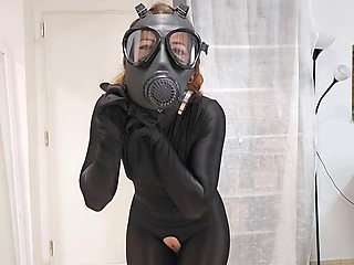 Nylon Zentai Catsuit and Gasmask Hot Encasement