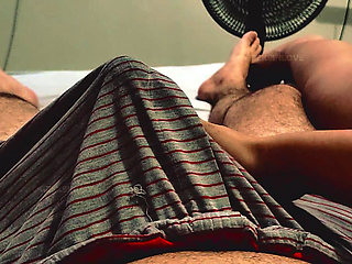 Handjob Tease Through His Pajamas Until He Can't Take It