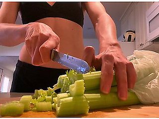 Making A Salad In A Bikini