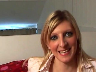 Blonde French Babe Playing with Her Toys While Sucking Cock