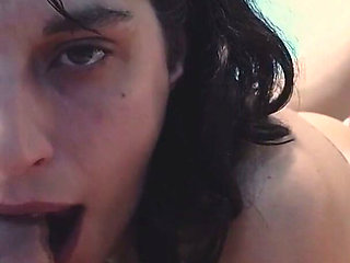 She Sucks His Cock and Subdues Him with Her Tongue, He Cums in Her Mouth, and She Savors His Cum.