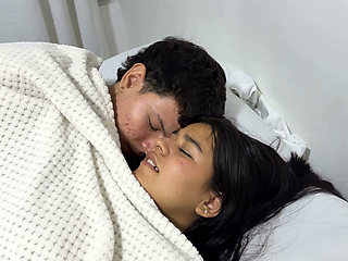 My Horny Boyfriend Gives Me a Hard Fuck No Matter That My Little Stepbrother Is by Our Side.