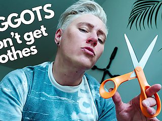 F*ggots Don't Get Clothes: Cruel FtM Dominant Cuts and Tears Your Shirt in POV Roleplay