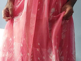 Boy masterbating and cum in a silk seethrough Night Gawun