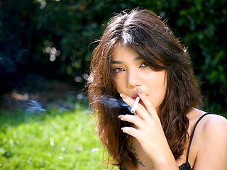 Arina Is Smoking 120mm Cigarettes Outdoors