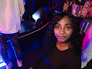 Shameless babe gives a BJ and fucks in the night club