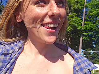 Petite Blonde Deepthroats Cock in Public Parking Lot