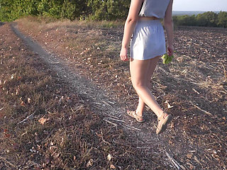 Walking Outdoors And Flashing Ass Under Skirt