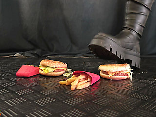 Crushing Your Dinner in High Fall Boots - Junk Food