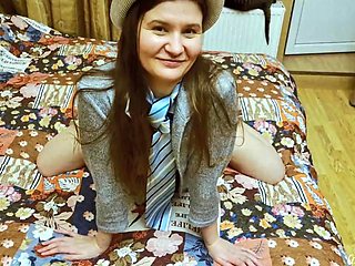 Amateur cock sucking and hard doggy from the girl in a hat