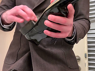 Businessman in Suit Jerks off on His Patent Leather Shoes