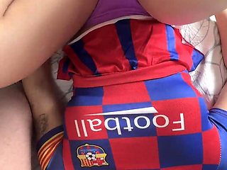 Hot Cheerleader with a Big Ass Fucks Two Cocks