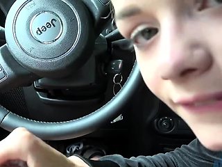 horny Elsa Jean sucks and gets dicked in car - pov