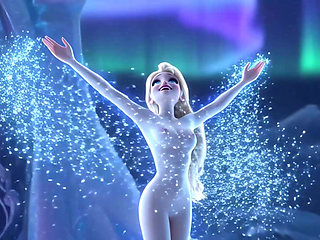 Stunning Nude Elsa Graceful and Elegant Sensual Poses in Her Magical Glowing Ice Palace Cinematic 3D Animation