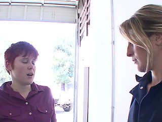 Big boobed redhead babe fucks her car worker