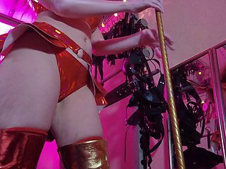 Lesbian Femdom Mistress PVC Red Gold Vinyl Toys Dick Fetish Boots