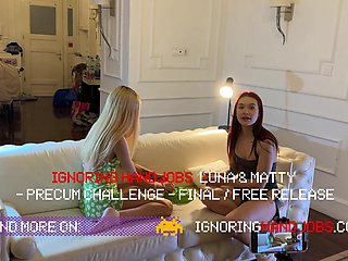 Two Girls 1 Guy Lots of Cumshots on Them with Precum Challange Handjob Contest