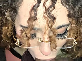 Moroccan stepdaughter with glasses has to work on her knees